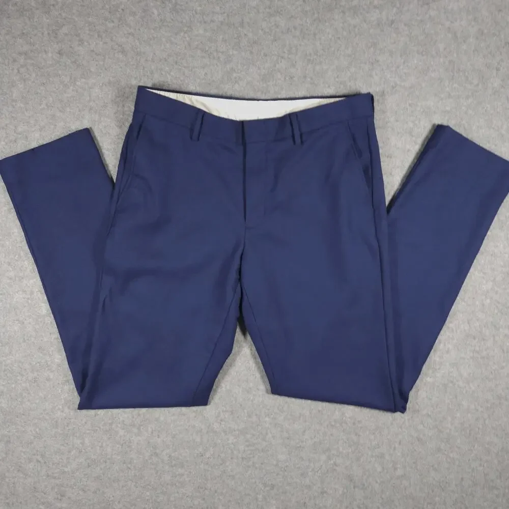J Crew Bowery Slim Fit Pants Mens Blue 100% Wool 34x32 Office Classic Navy